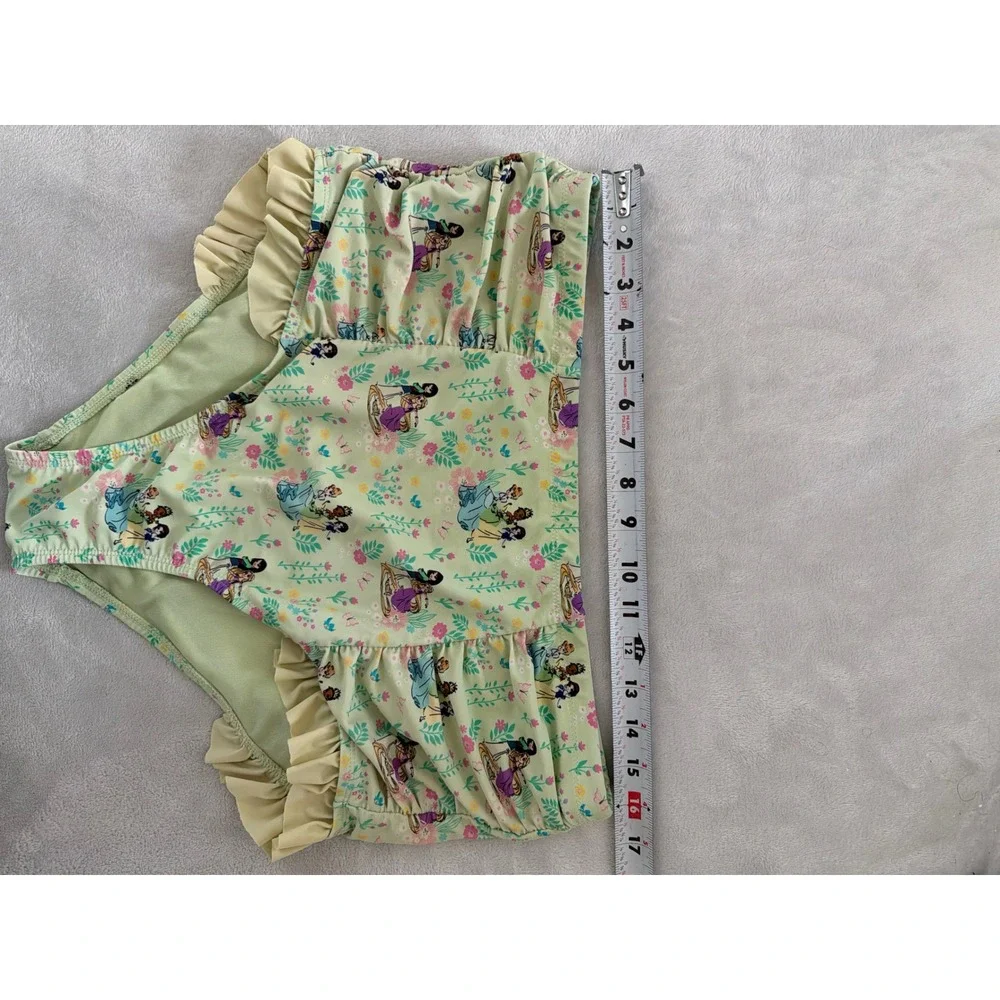 Disney Hot Topic Princess Floral Ruffle High Waisted Bikini Set Green Yellow